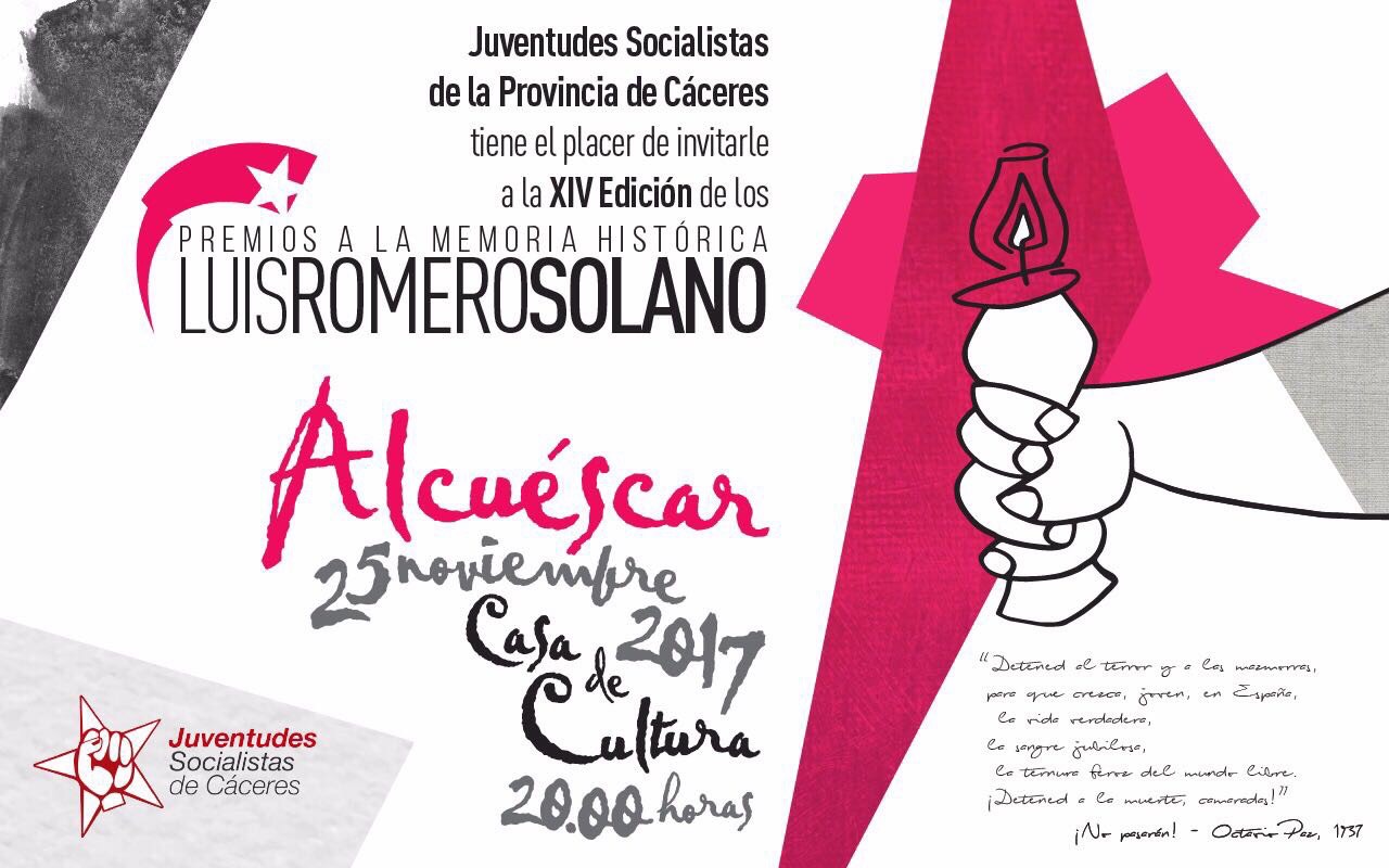 Invitación a los Premios a la Memoria Histórica Luis Romero Solano - PSOE  provincia de Cáceres