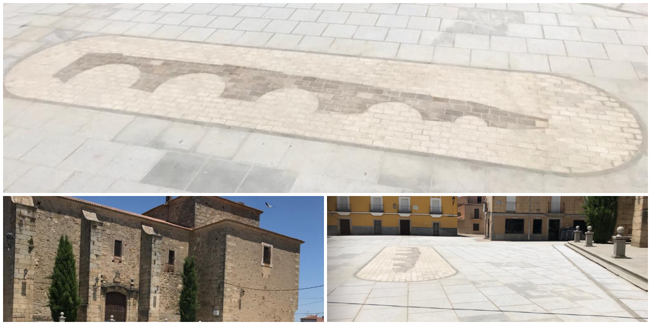 Torremocha estrena Plaza Mayor con un mosaico que representa el puente romano del Salor