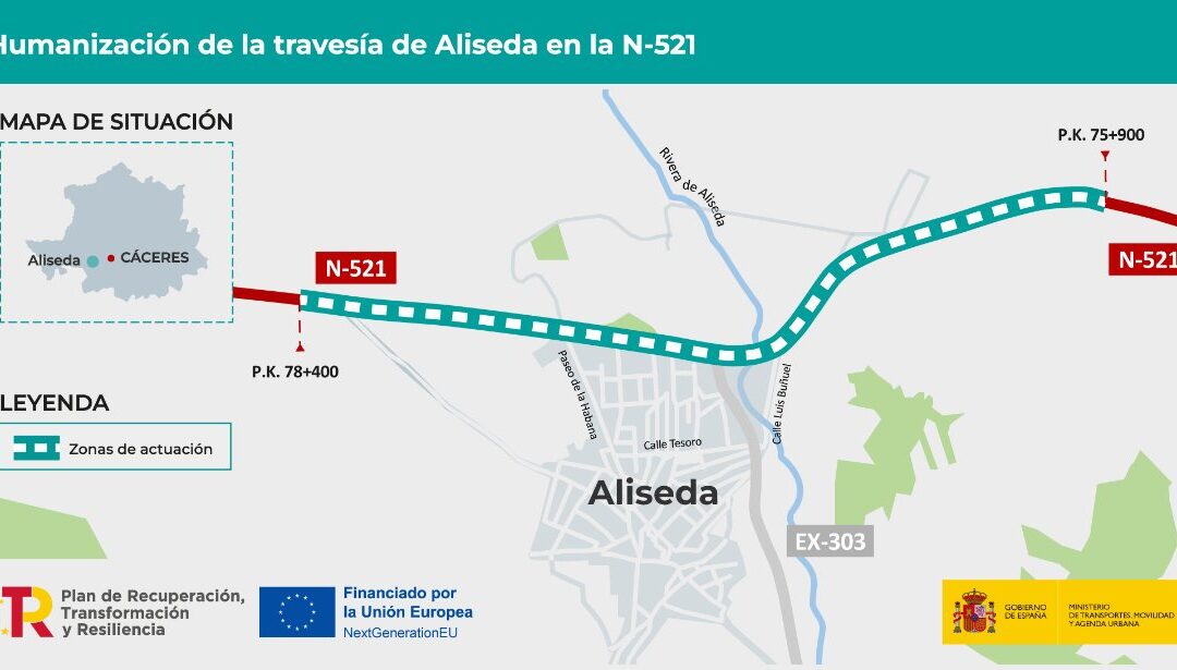 Más de 5 millones de euros para el proyecto de trazado de humanización de la carretera N-521 a su paso por Aliseda
